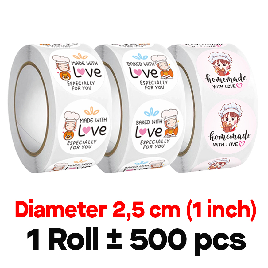 

Sticker Label Handmade Baked with Love diameter 2,5 cm/ 1 inch (1 roll isi 500 pcs)