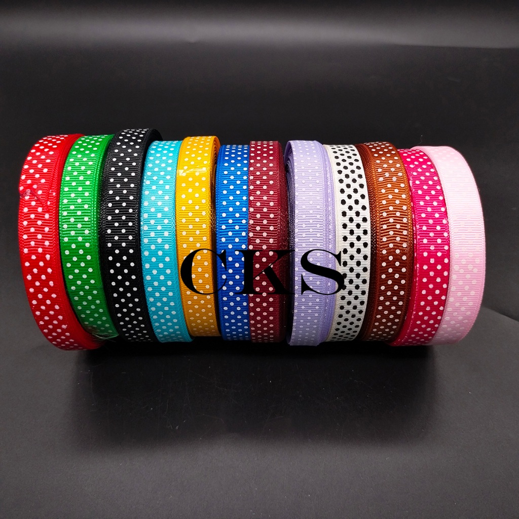 

Pita Grosgrin Polkadot / PIta Hias Ukuran 1/2"(Harga Per Roll)