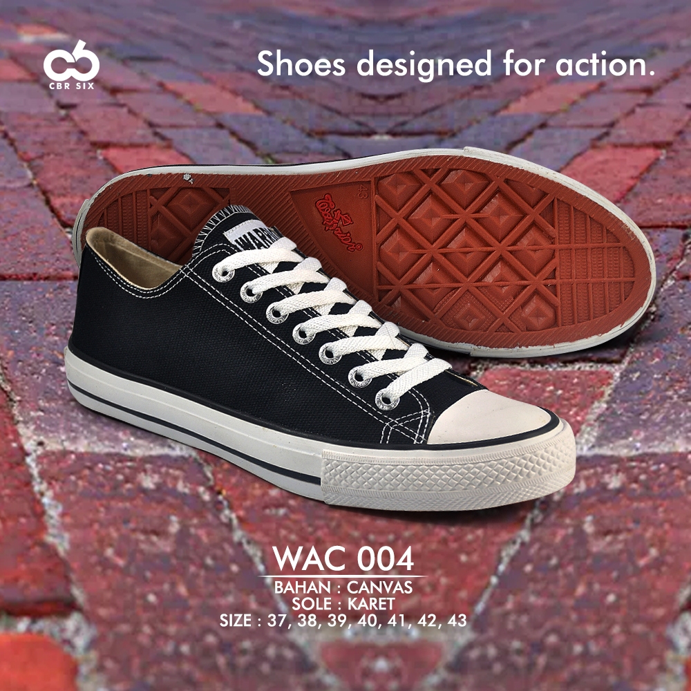 CBR SIX Sepatu sekolah warior / Sepatu kanvas warior pendek / Sepatu sekolah kanvas hitam WAC 004