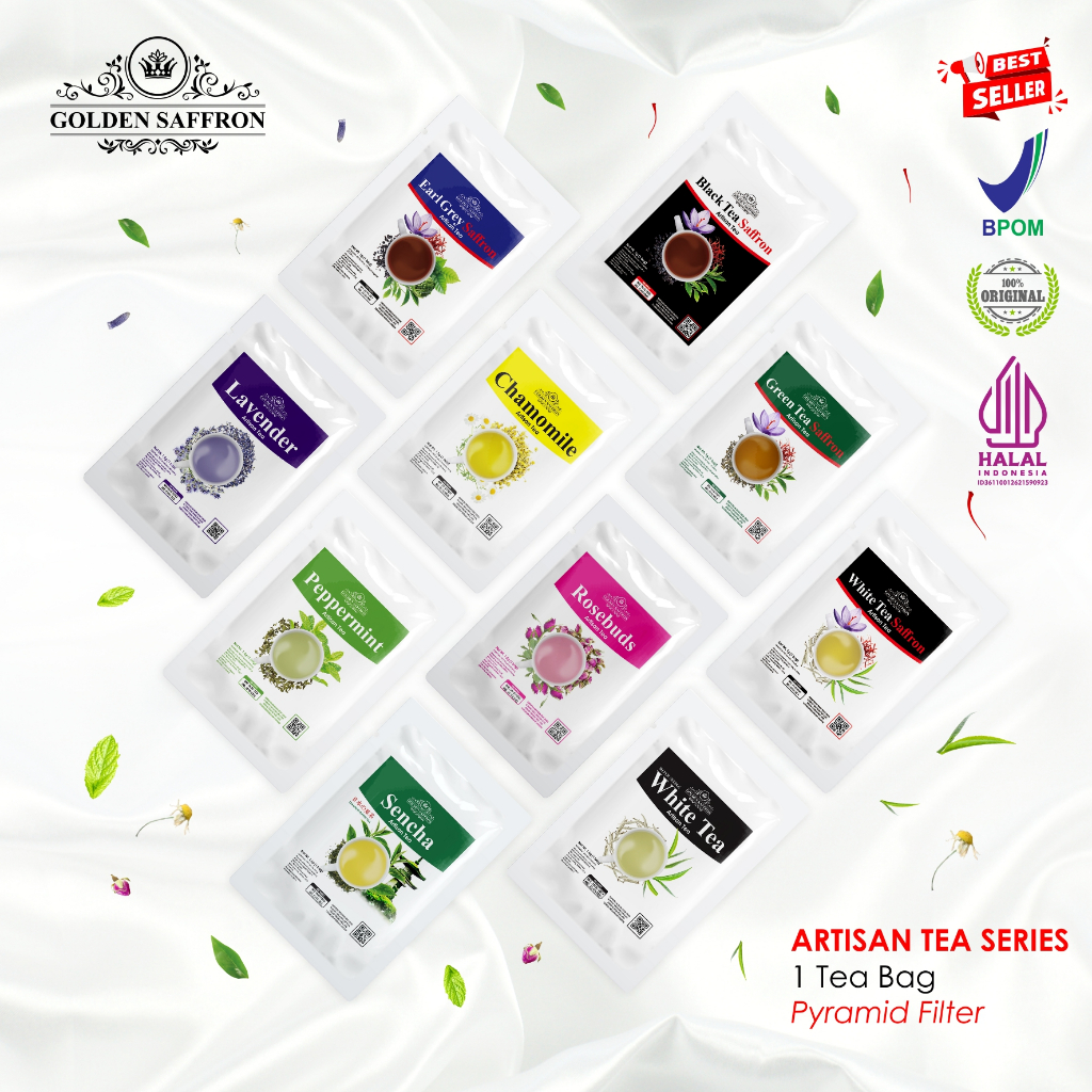 

Lavender / Chamomile / Rosebuds / Peppermint / White tea / Sencha / Teh Bunga / White tea Saffron / Black tea Saffron / Green tea Saffron / Earl Grey Safron Herbal Tea Celup Pyramid Filter 1 Tea Bags