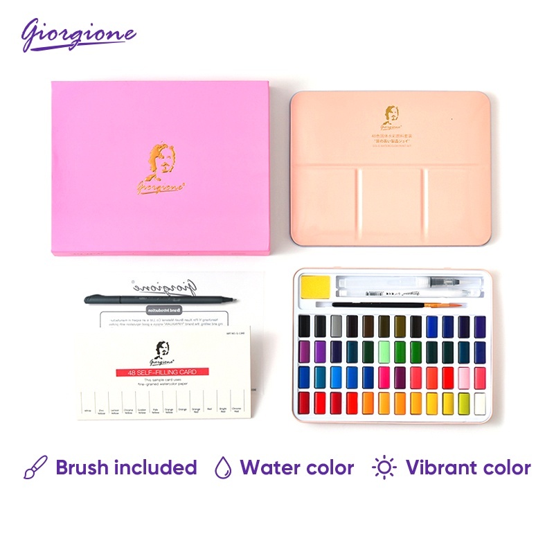 

GIORGIONE Solid Watercolor Paint Free Brush 36 color Gift Box Cat air padat 36 warna G-1336