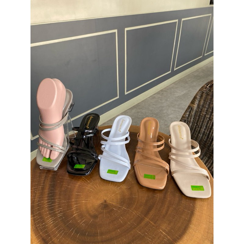 Sendal flat sorong / heels kaca / heels pesta / heels premium / heels cantik / heels mewah / heels p