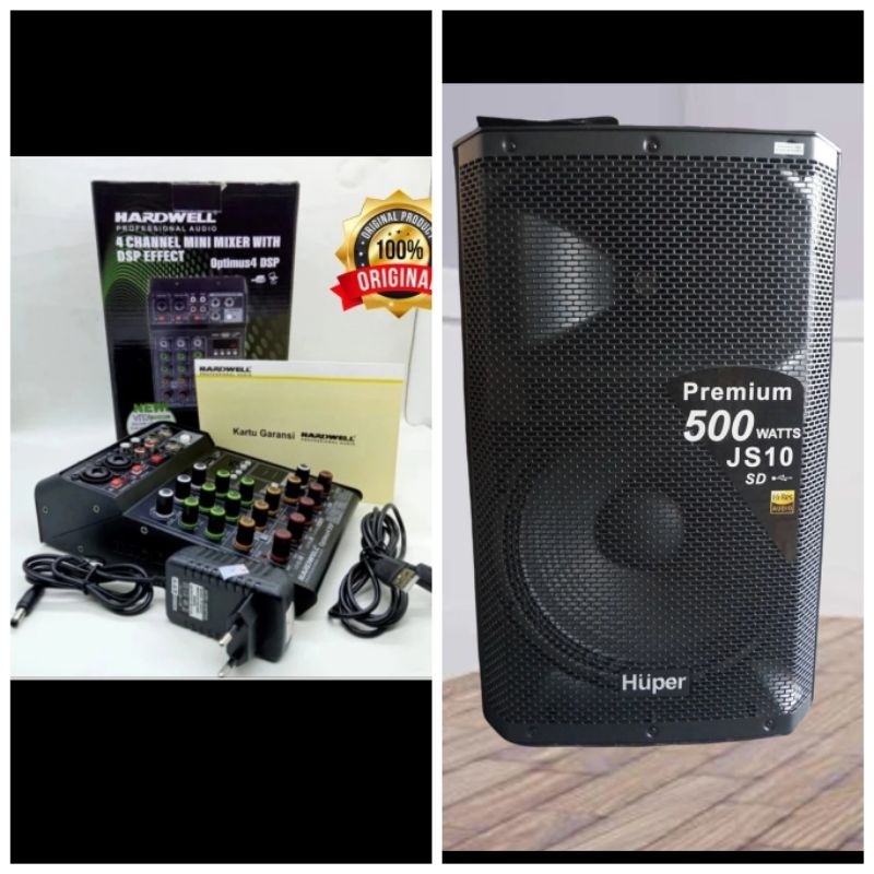 SPEAKER AKTIF SOUNDSYSTEM HUPPER JS 10 HUPER 15 INCH PLUS MIXER HARDWELL OPTIMUS 4 DSP ORIGINAL