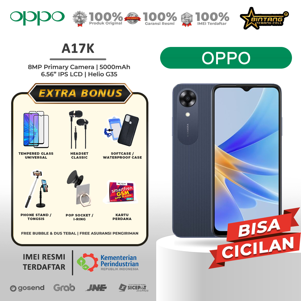 oppo a17k ram 3/64Gb [ram 3+4/64Gb] 5000mah mediatek G35 garansi resmi
