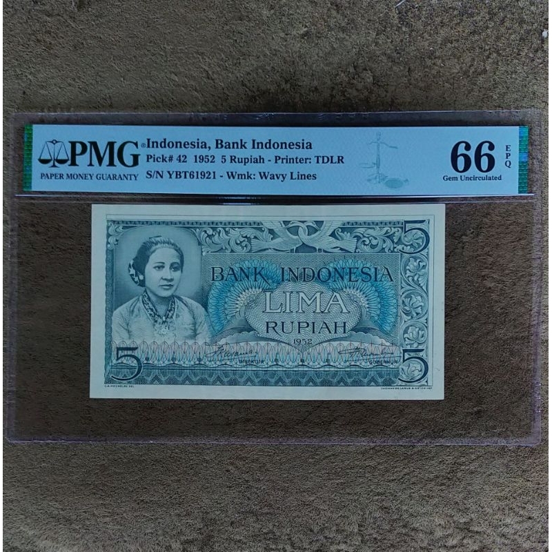 Uang Kuno 5 Rupiah Tahun 1952 Kartini PMG 66 EPQ