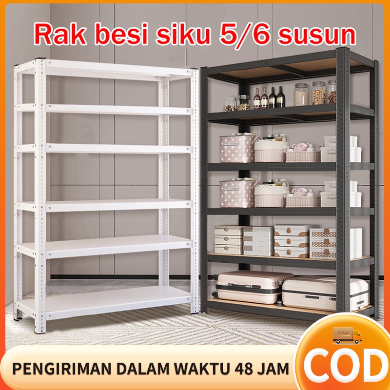 12.12 Terlaris Rak besi siku 5/6 susun Rak Gudang Rak supermarket rak dapur Rak besi serbaguna Rak A