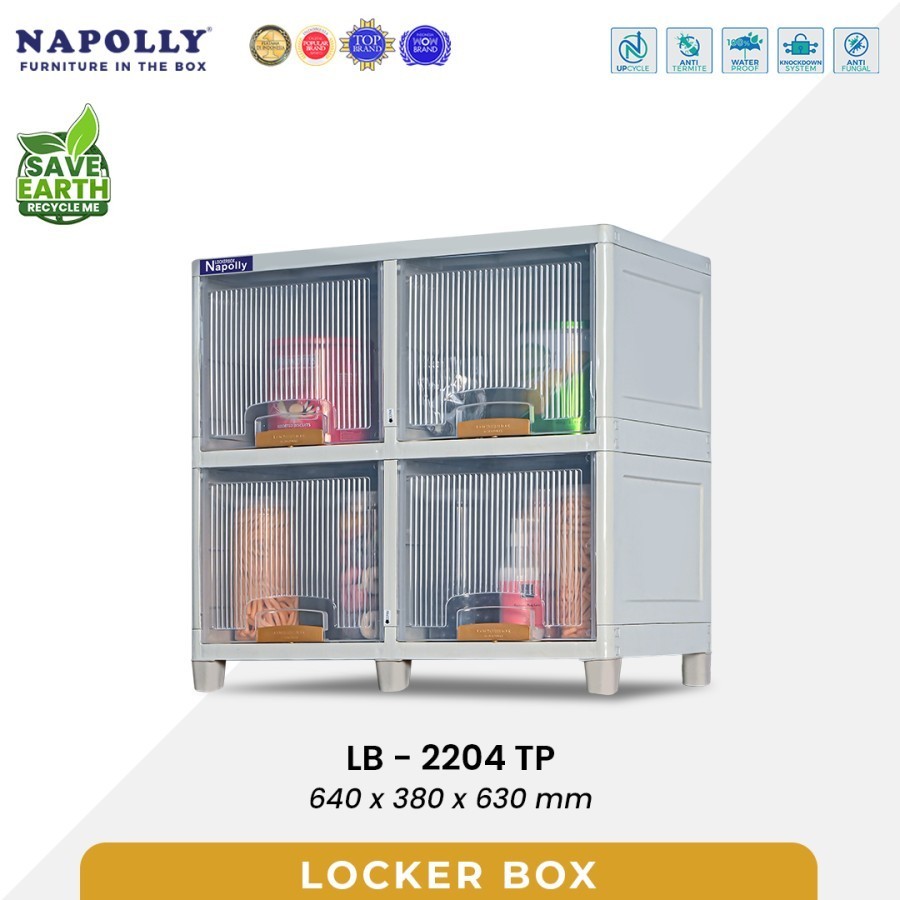 Lemari PLastik Serbaguna Susun 2 LockerBox Transparan NAPOLLY LB 2204 TR LEMARI MURAH SURABAYA