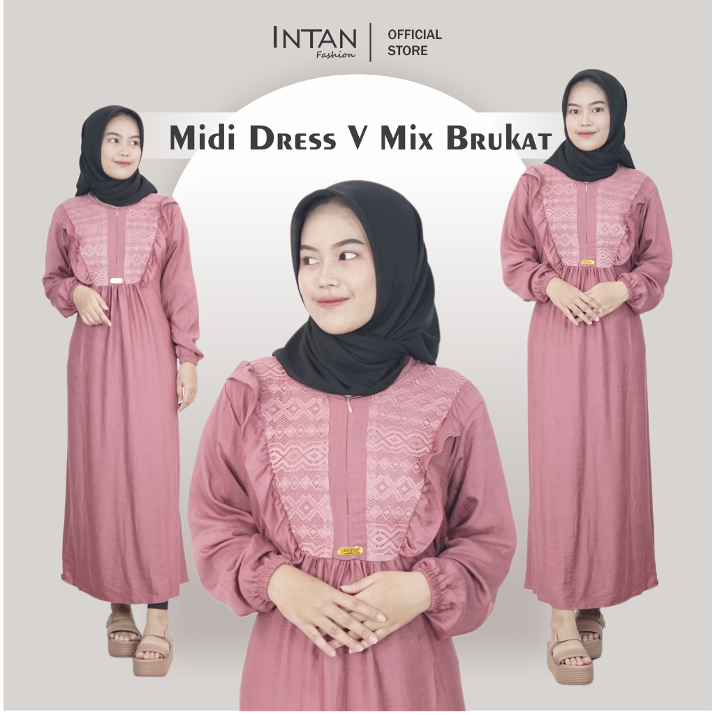 Midi Dress Polo linen Mix Brokat / Midi Dress Premium Intan Fashion