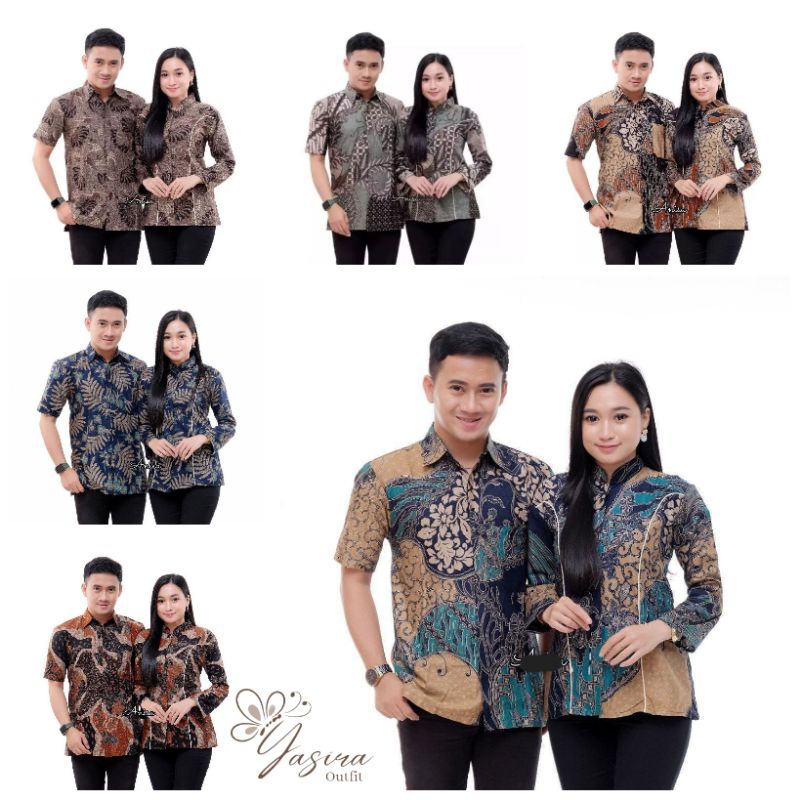 COUPLE HEM DAN BLOUSE MOTIF BSTIK FULL KANCING ATASAN WANITA PRIA OUTFIT BAJU KANTOR MASAKINI