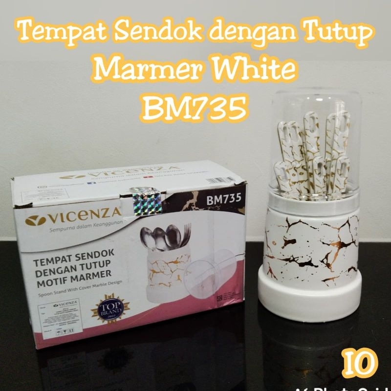Vicenza Tempat sendok dengan tutup Marble White Marble Putih BM735 Tempat sendok sultan