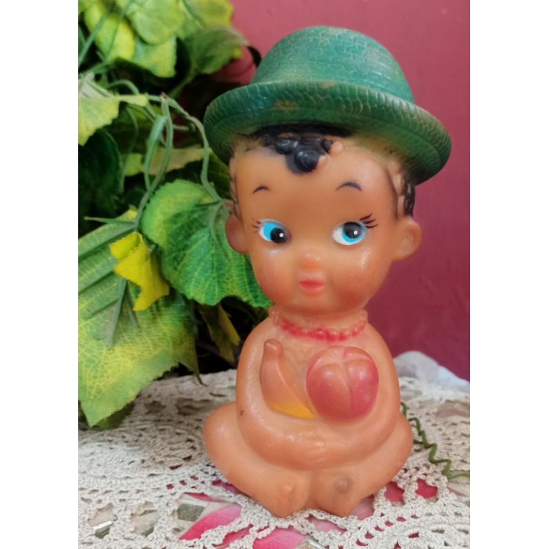 Mainan Vintage boneka Jadul dar Karet bisa berbunyi bila dipencet 19 cm