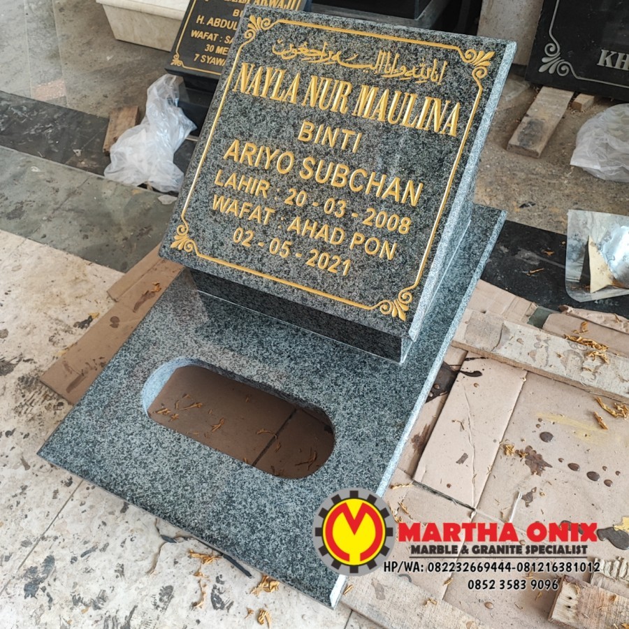 BATU NISAN MAKAM GRANITE ALAM IMPALA ABU ABU CORAK, MAESAN MAKAM BERKUALITAS BAHAN BATU ALAM
