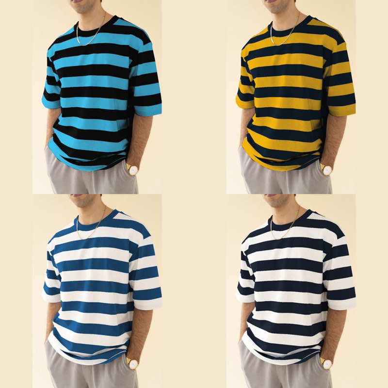 (BISA COD) KAOS PRIA / KAOS SALUR STRIPE / BAJU BELANG BELANG DISTRO