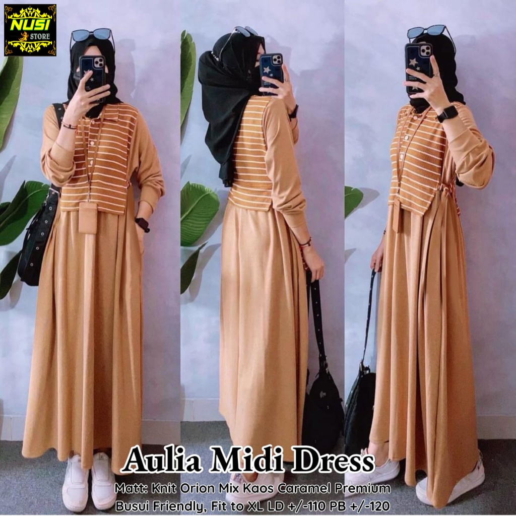 aulia midi dress jumbo ld 110 dres pakaian baju longdress panjang kaos busui big size xxxl bigsize c