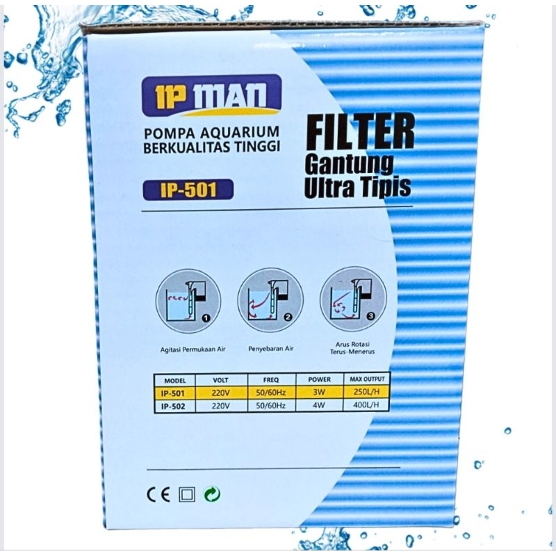 Pompa filter gantung Aquarium Hang on filter IP MAN 501