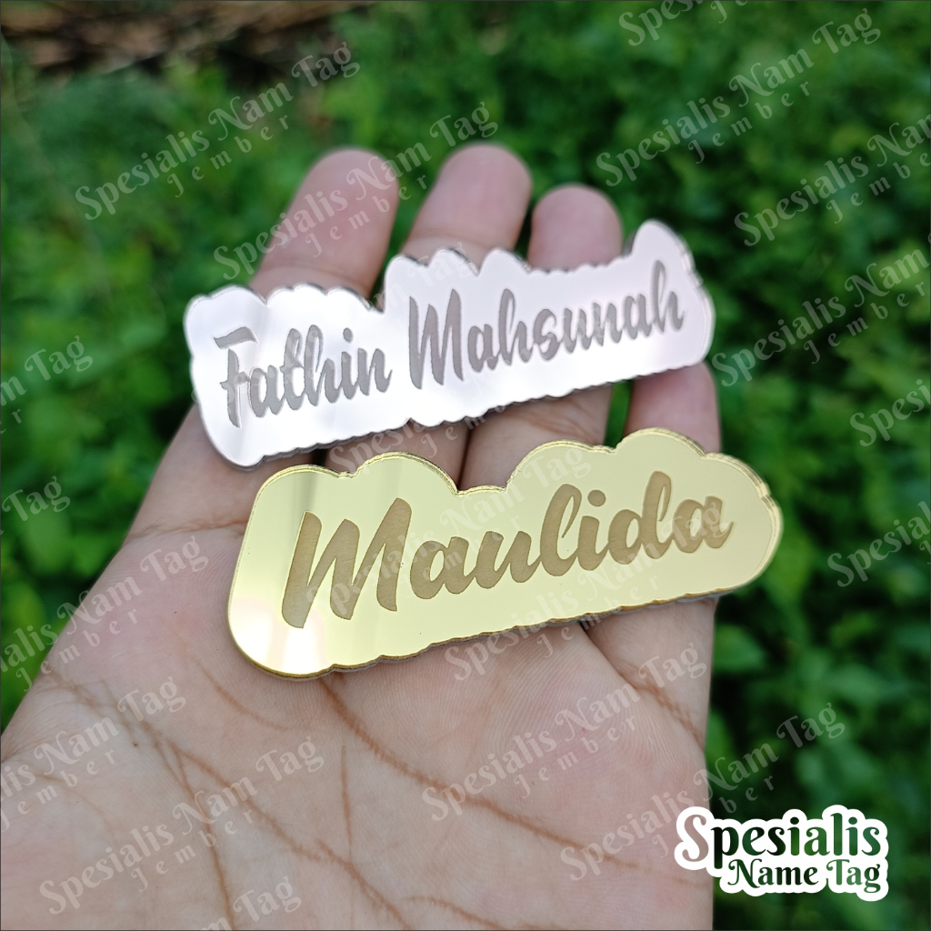 BEST SELLER Bros Nama Panjang Sendiri/ Name Tag Papan Nama Nama Dada Akrilik Gold SIlver Rose Gold M