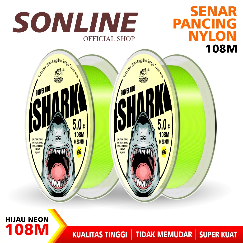 SONLINE - Tali Pancing 108meter Warna Hijau Stabilo Senar Pancing Bahan Nilon Super Tahan Aus Senar 