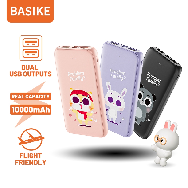BASIKE Powerbank Fast Charging 10000mAh & Kabel Charger iPhone Mini Murah Ultra-tipis Cute Macaron