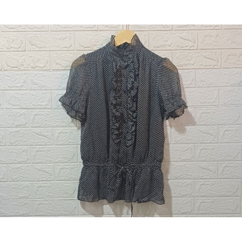 issue - atasan blouse wanita lengan pendek hitam kotak