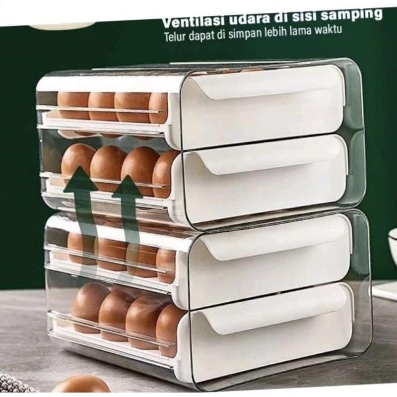 A1 Kotak Telur Aesthetic Rak Telur 2 Tingkat STORAGE TEMPAT TELUR ACRYLIC 2 SUSUN
