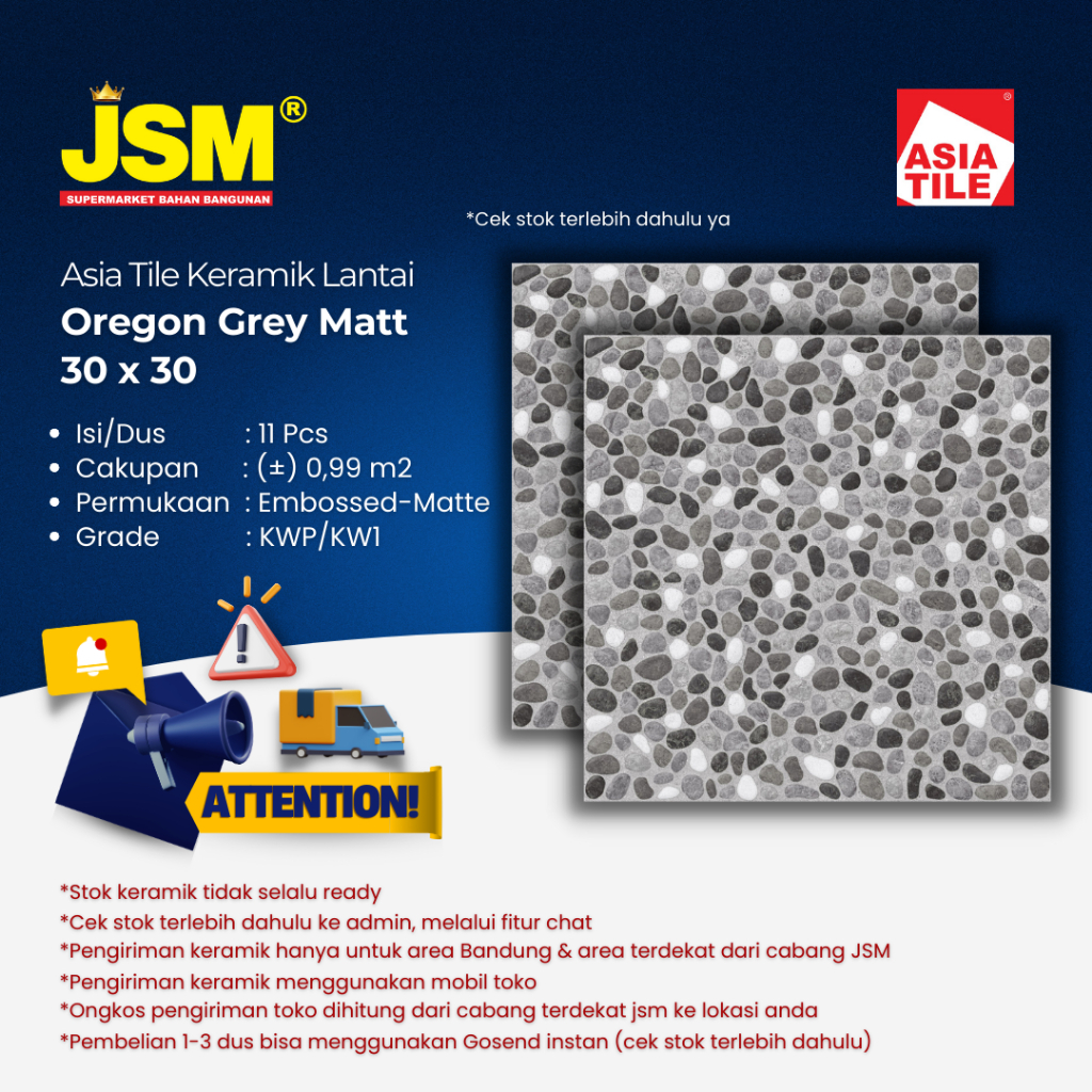 Asia Tile Keramik Lantai Oregon Grey Matt 30x30 - JSM Supermarket Bahan Bangunan