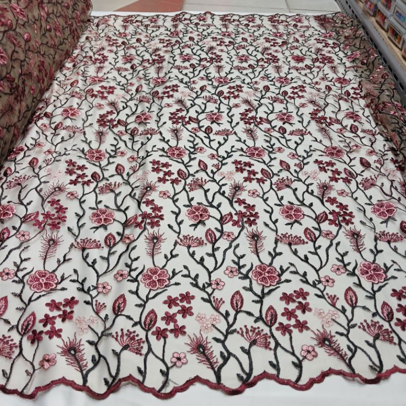 bahan kain tille bordir gradasi warna/tille twoton/warna²ni gradasi warna tille/kain akar gradasi