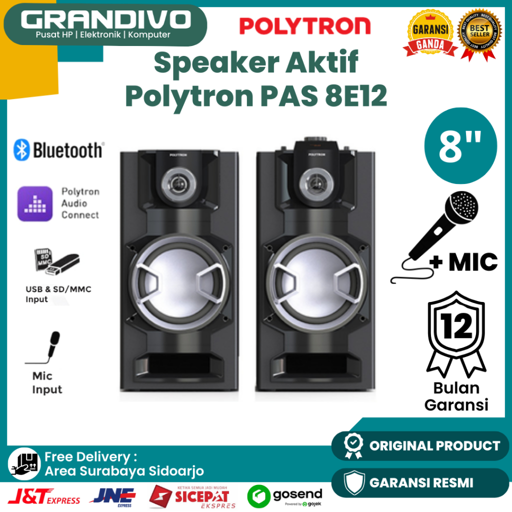 Speaker Aktif Polytron Bluetooth 8Inch Pas 8E12 Superbass Garansi Resmi Polytron - Grandivo