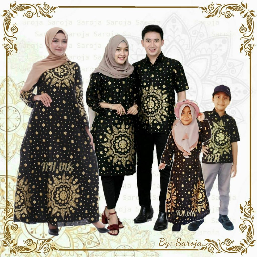 Baju Couple Jessy Matahari Hitam | Sarimbit Batik Set Pasangan Kapelan Family Dress Kasual OOTD Terb
