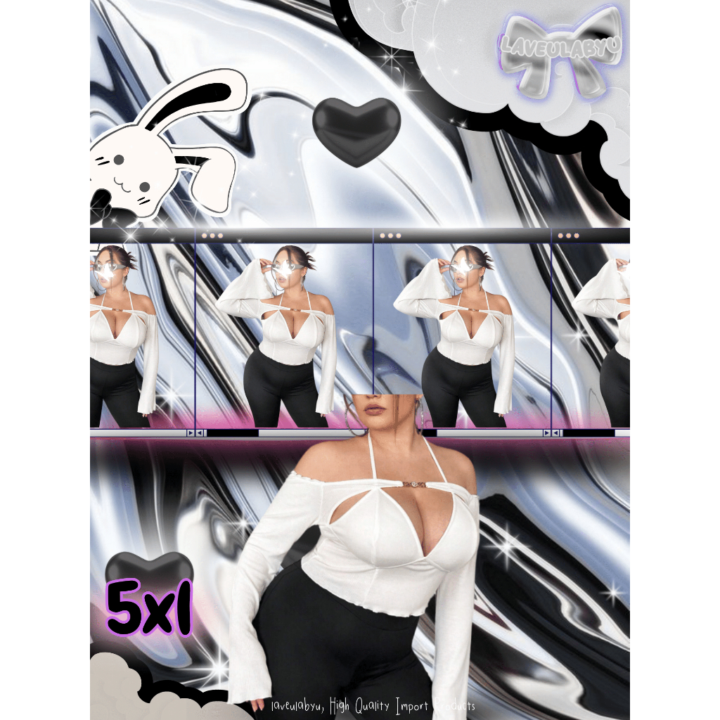 Laveulabyu♡  Top Crop Shabrina Lengan Terompet Cut Out Halter Neck Putih|  Big Size | Jumbo | Plus S