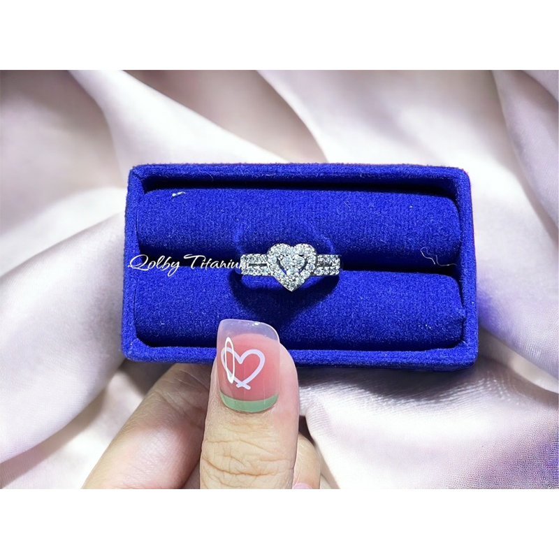 Qolby Titanium Cincin love permata silver QT28