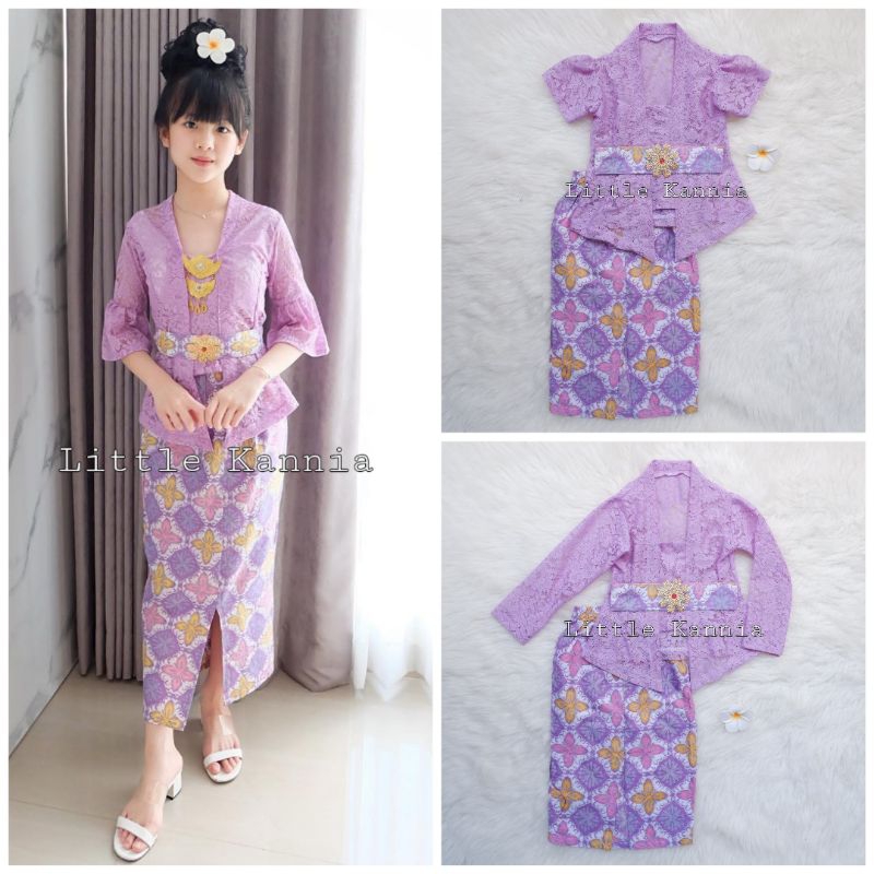 SET KEBAYA ANAK UNGU LILAC BATIK