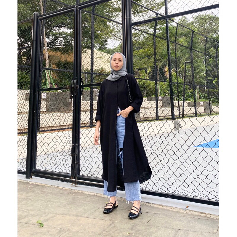 Long Slit Long Tunik Outer Tipis Jumbo Pantai Big Size (preloved outer abaya) byelss byelss.id