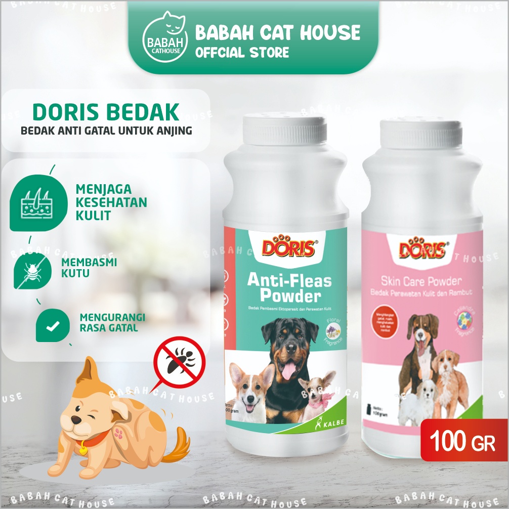 DORIS 100gr OBAT BEDAK ANTI GATAL KUTU Kucing Anjing Jamuran Jamur Aman Dijilat Wangi Harum Skin Car