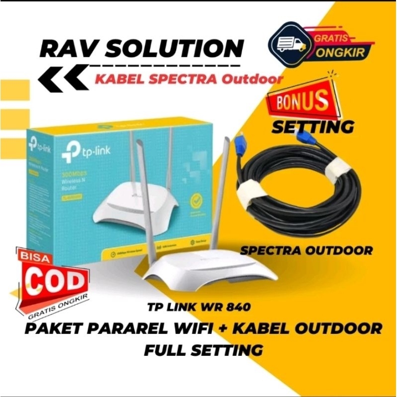 PAKET PARAREL WIFI TP LINK WR840 + KABEL LAN OUTDOOR 100 METER