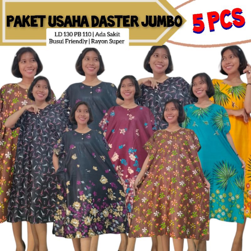Paket Usaha 5 Pcs Daster payung jumbo ld 130 bahan rayon soloan polosan
