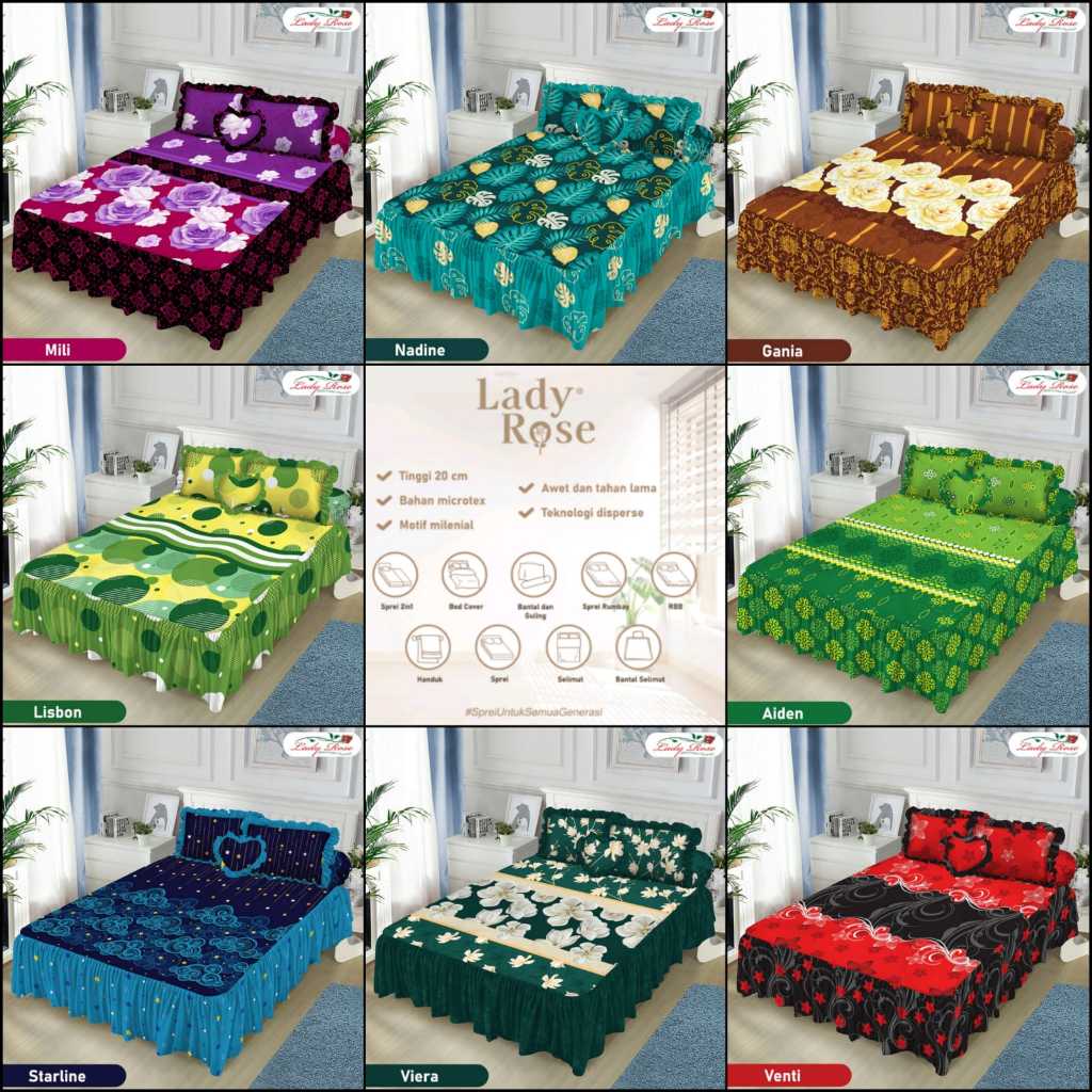 Lady Rose - Sprei King 180x200 Rumbay Bantal Busa / RBB - Motif Bunga Abstrak Geometri