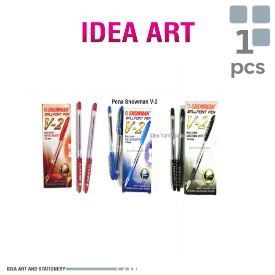 

Ballpoint Pena Pulpen Snowman 1.0 mm V-2 Hitam Biru Merah - KTK (12p)