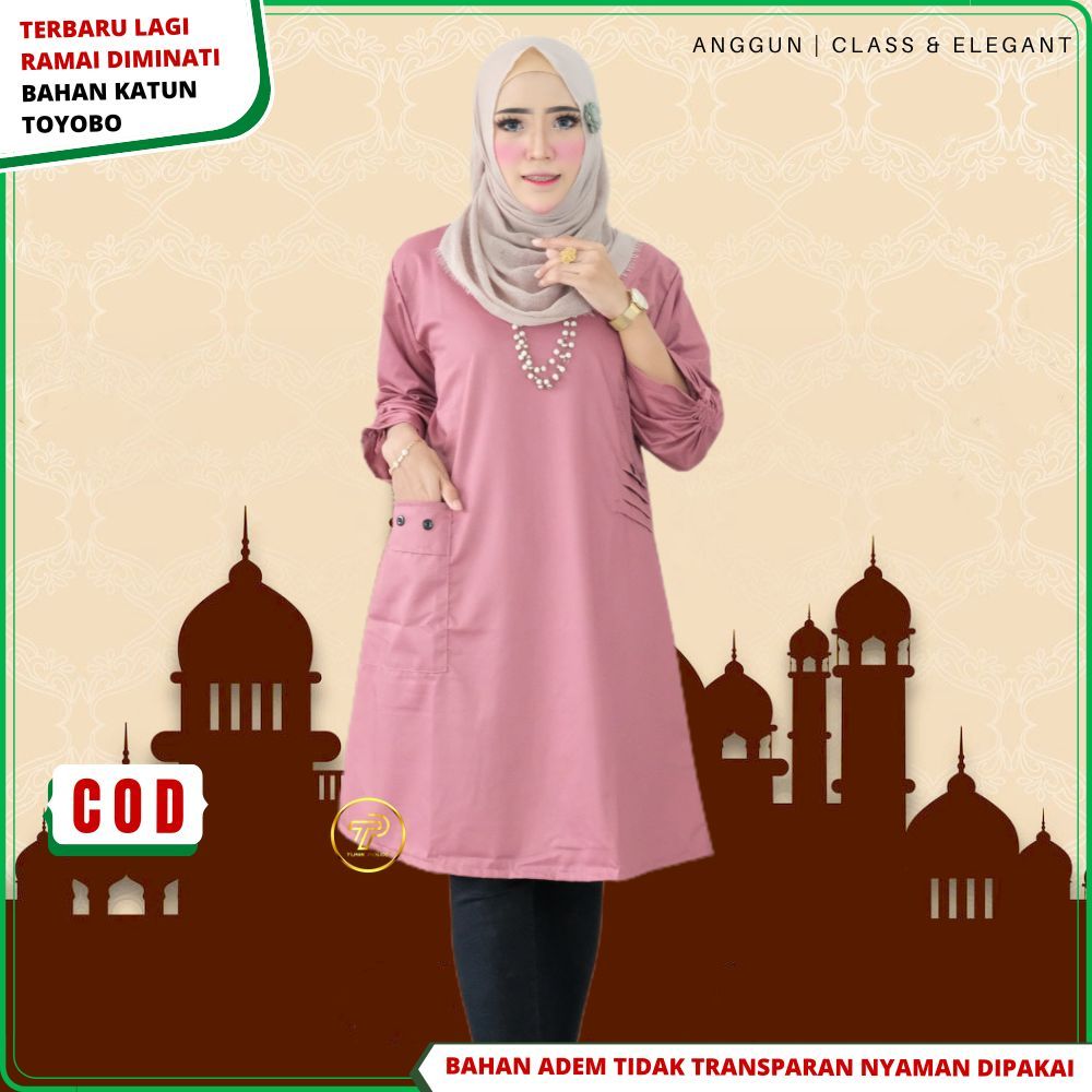 Baju Atasan Tunik Polos Wanita Remaja Bahan Katun Toyobo Adem Santriwati Terbaru Kekinian Santri put