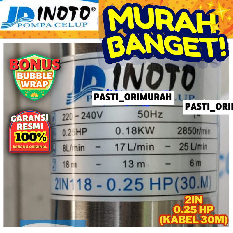 Submersible Pump Inoto 1/4HP 2" + Control Box Pompa Satelit Inoto 2" 0,25HP 2 in 118 0.25 HP Pompa C