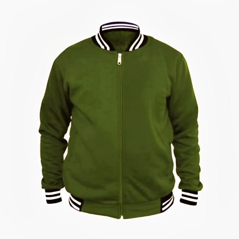 Jaket Baseball Jaket Varsity Polos Pria & Wanita Warna Hijau Army
