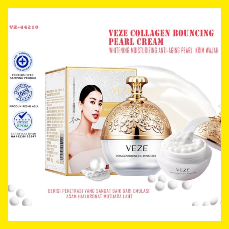 BPOM❗VEZE Cream Pemutih Collagen Bouncy Pearl Cream Whitening Moisturizing Pencerah Pelembab Wajah b