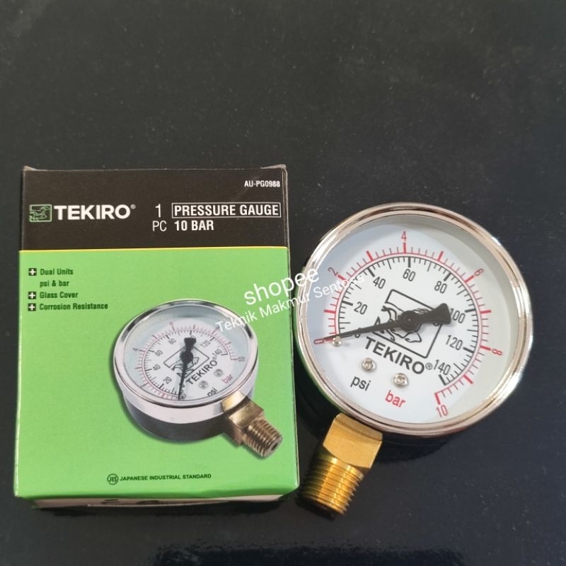 Pressure Gauge Tekiro 10 Bar Alat Ukur Pengukur Tekanan Angin Kompresor