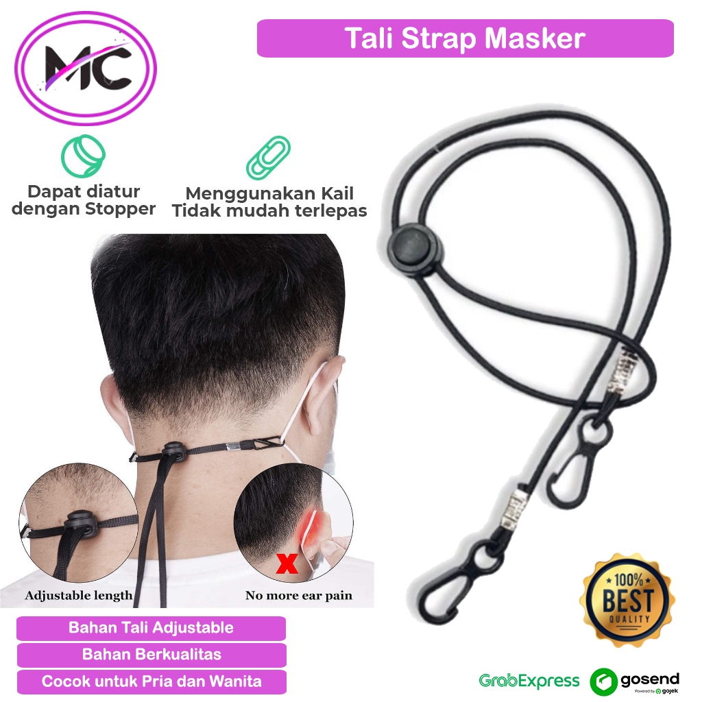 Tali Masker Hijab 2in1 Kalung Masker Strap Mask Konektor Pengikat Masker Wajah Warna Polos Elastis 2