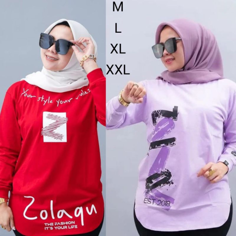 Kaos Semi Tunik Lengan Panjang Zolaqu COTTON COMBED 24S Zolaqu Jumbo Kekinian Terbaru 2023