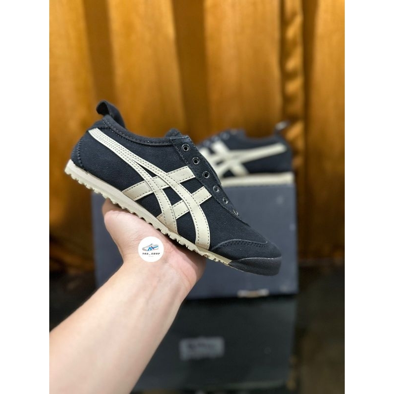 Sepatu Onitsuka Slip On Suede Black White