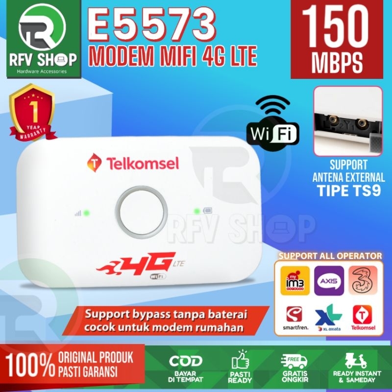 WiFi Modem Mifi 4G LTE E5573 Support Antena & Support All Operaotor Telkomsel Logo
