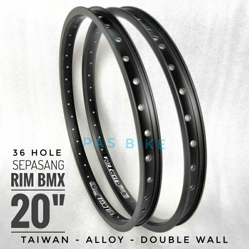 Sepasang Rims BMX 36 Hole Alloy Double Wall Velg Sepeda Roda 20 inch Taiwan