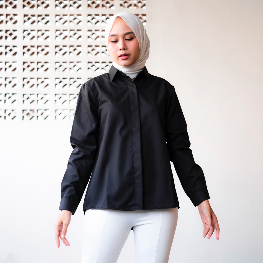 HaymeeIDN - Kemeja Polos Wanita Atasan Baju Kantor Jumbo Cewe Bahan Katun Toyobo Premium