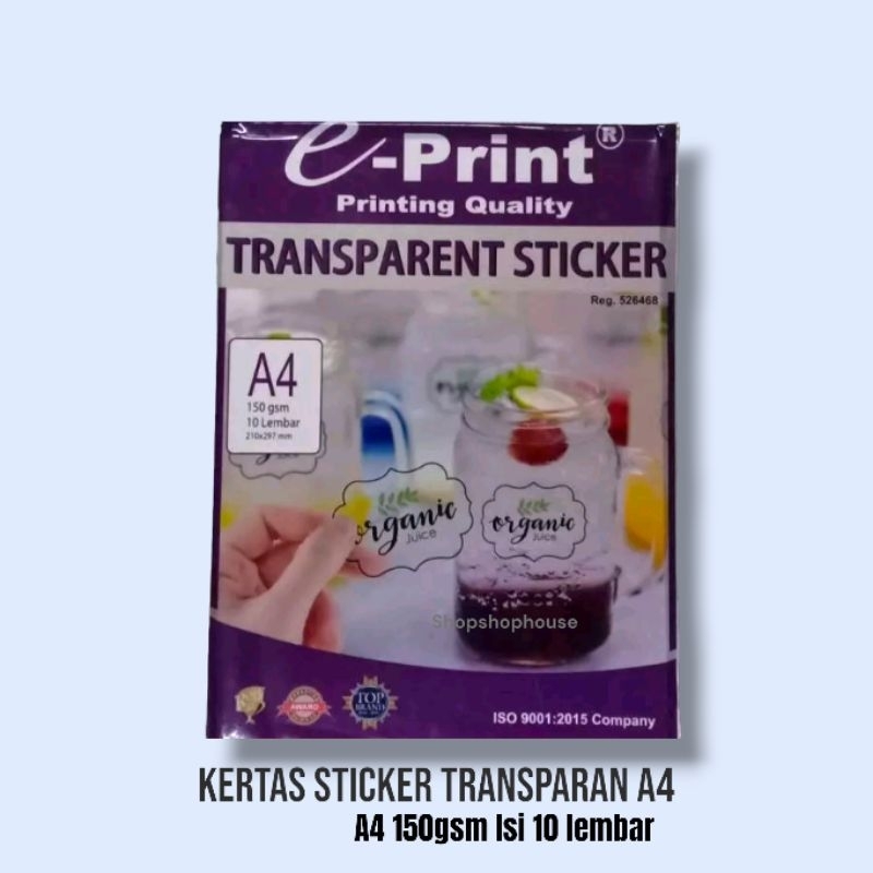 

Kertas Stiker bening / transparant A4 stiker inkjet ( 10 lembar)