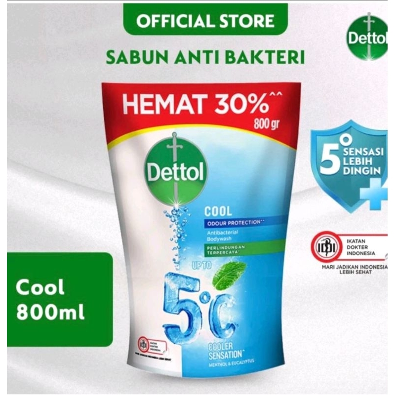 Dettol Sabun Mandi Cair Anti Bakteri Original Jumbo 800 gr Refill detil sabun cair isi ulang cool fr